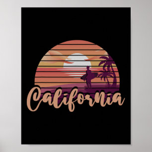 Affiche Palmiers d'Ocean Cali Surfing Ca Mer Plage Rétro C