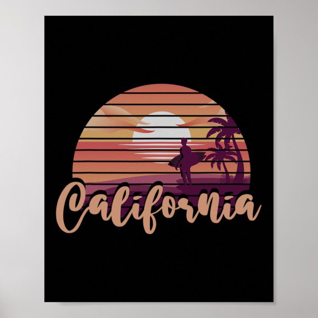 Affiche Palmiers d'Ocean Cali Surfing Ca Mer Plage Rétro C (Devant)