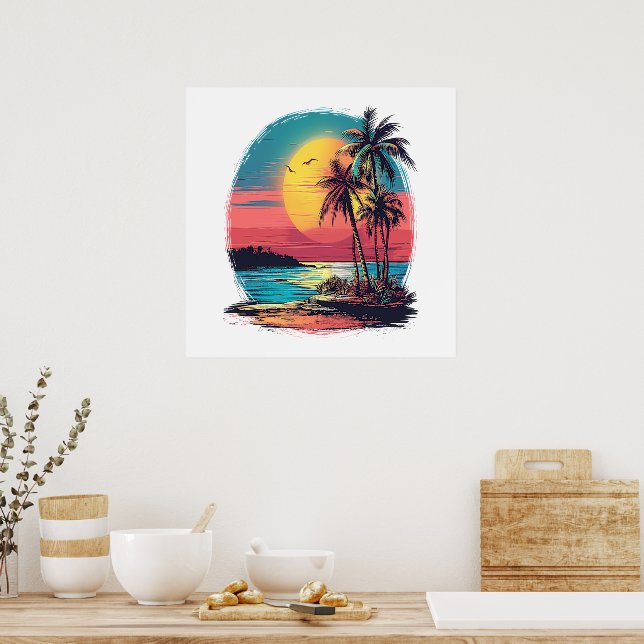 Affiche Palmiers et plage (Cuisine)