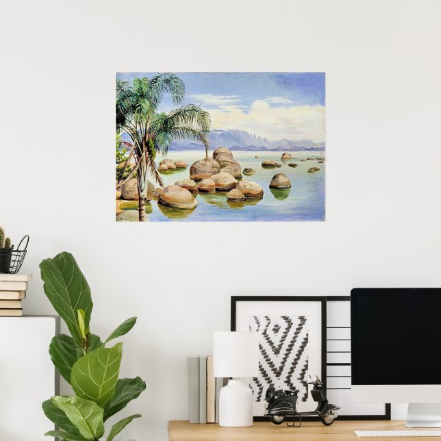 Affiche Palmiers et rochers, baie de Rio, (Bureau à domicile)