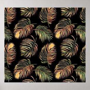 Affiche Palmiers Gold-Green : Aquarelle Motif sans couture