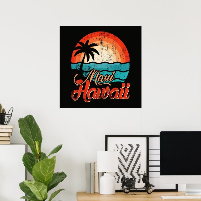 Affiche Palmiers Plage Hawaïenne (Bureau à domicile)