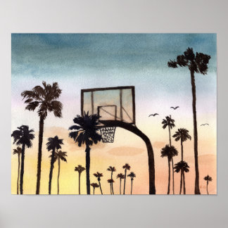 Affiche Palmiers tropicaux avec plateau de basket