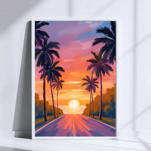 Affiche Palmiers tropicaux de coucher de soleil de Miami B