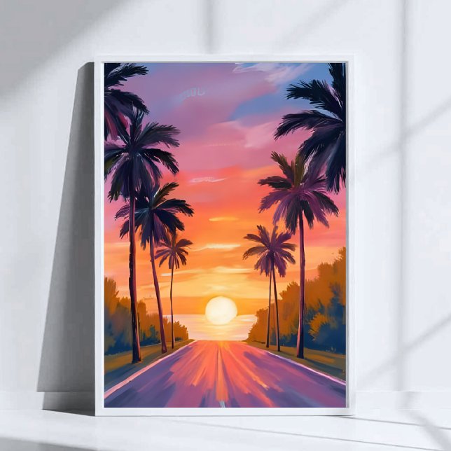 Affiche Palmiers tropicaux de coucher de soleil de Miami B (Créateur téléchargé)