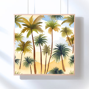 Affiche Palmiers Tropicaux   Peinture Aquarelle de Plage