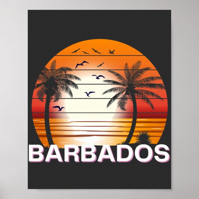 Affiche Palmiers Vintages de la Barbade Plage d'été (Devant)