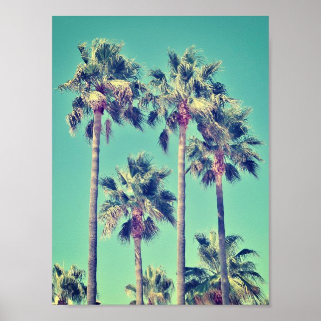 Affiche Palmiers Vintages tropicaux sur Turquoise vert (Devant)