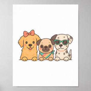 Affiche Pals de chiots - Trio de chiens mignons en style p