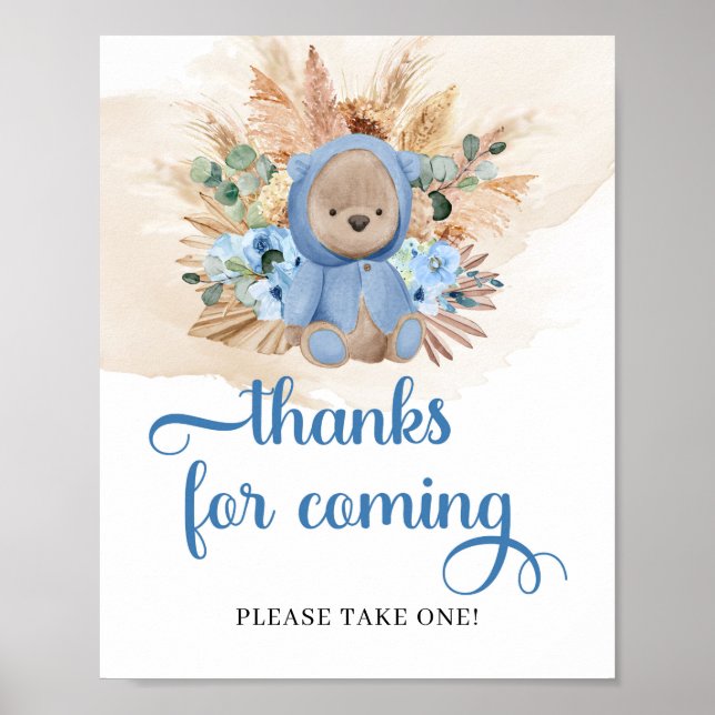 Affiche Pampa fleurs bleu ours en peluche merci d'être ven (Devant)