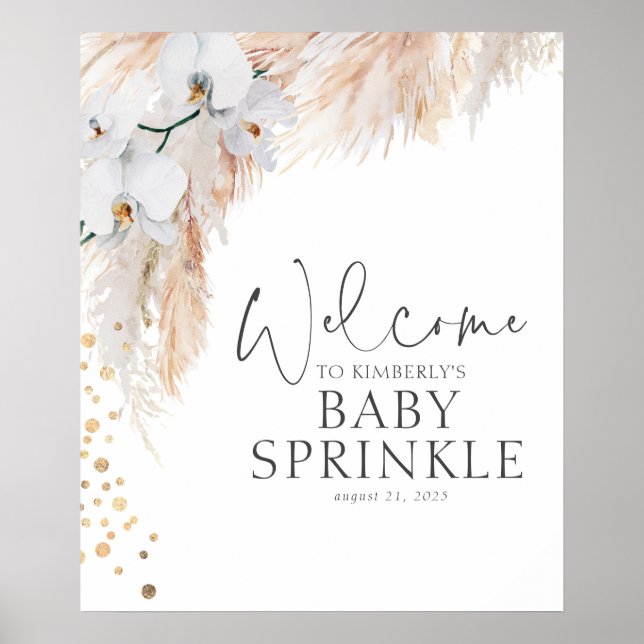 Affiche Pampas Baby shower Floral Grass Bienvenue (Devant)