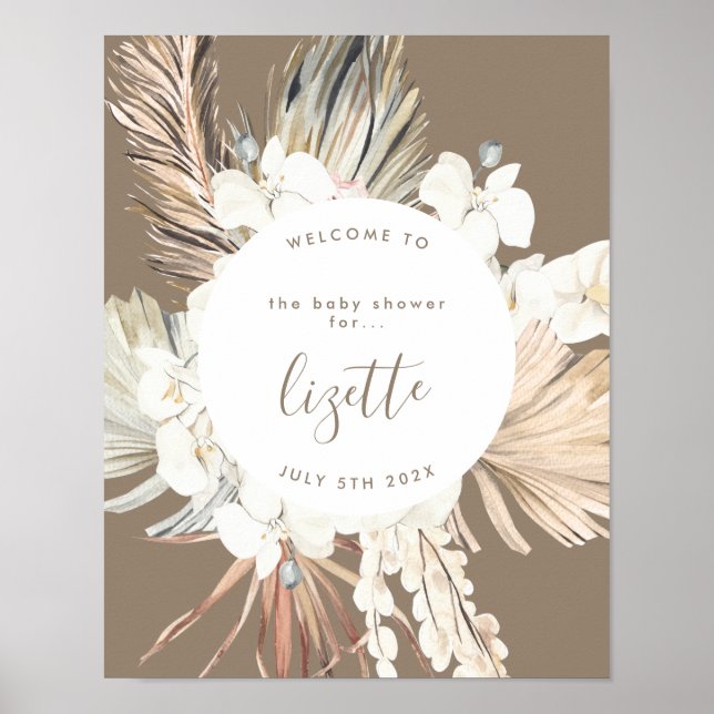 Affiche Pampas Boho Bronze Beach Bonjour Baby shower Bienv (Devant)