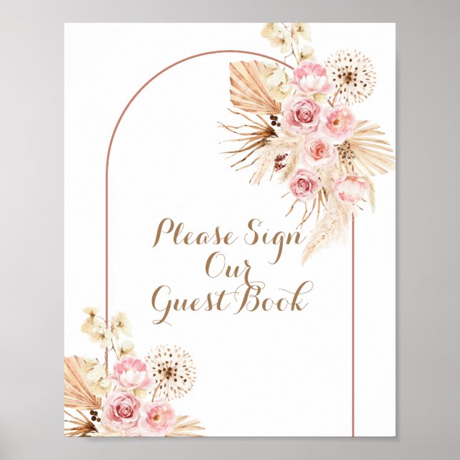 Affiche Pampas Boho Rose Floral S'il vous plaît signer not (Devant)