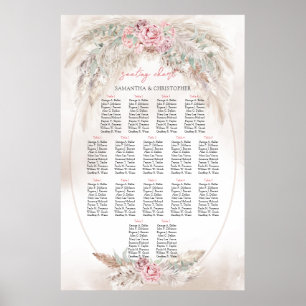 Affiche Pampas Boho simple et sièges mariage rose poussiér