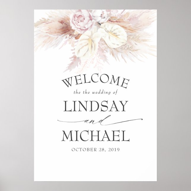 Affiche Pampas Grass and White Anthuriums Wedding Welcome (Devant)
