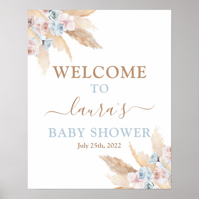 Affiche Pampas Grass Baby shower Garçon Panneau de bienven (Devant)