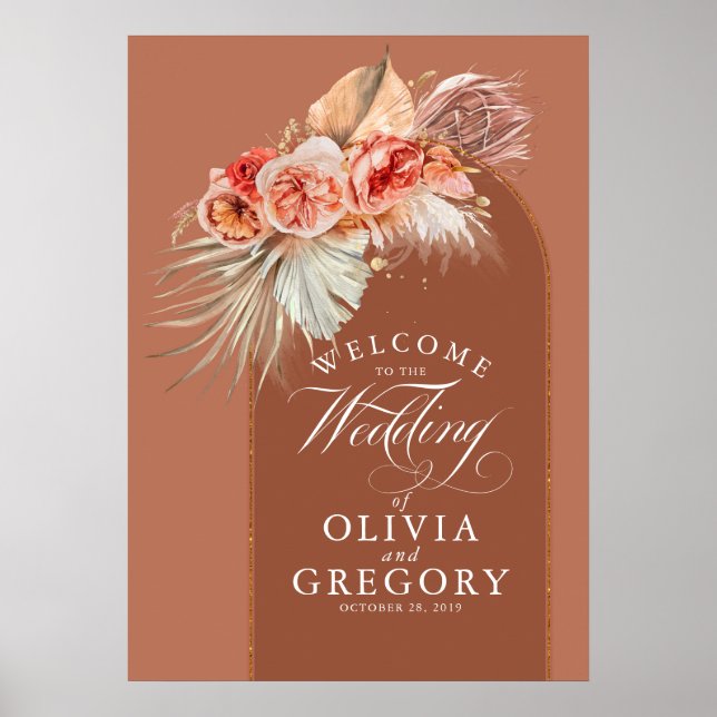 Affiche Pampas Grass cuivre rouille Floral Mariage Bienven (Devant)