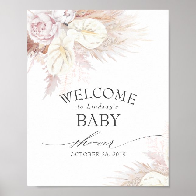 Affiche Pampas Grass et Anthuriums Baby shower Bienvenue P (Devant)