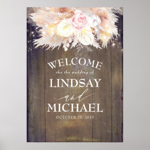 Affiche Pampas Grass et Fleurs roses Accueil Mariage