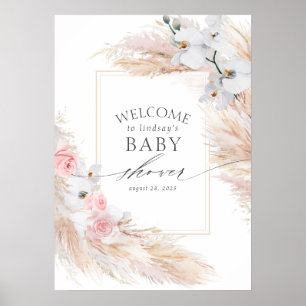 Affiche Pampas Grass et Orchidées Blanches Baby shower Bie