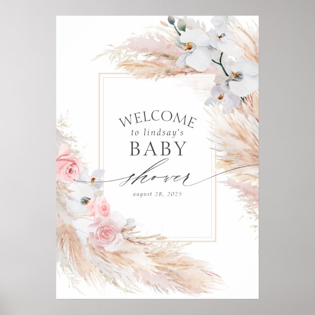 Affiche Pampas Grass et Orchidées Blanches Baby shower Bie (Devant)