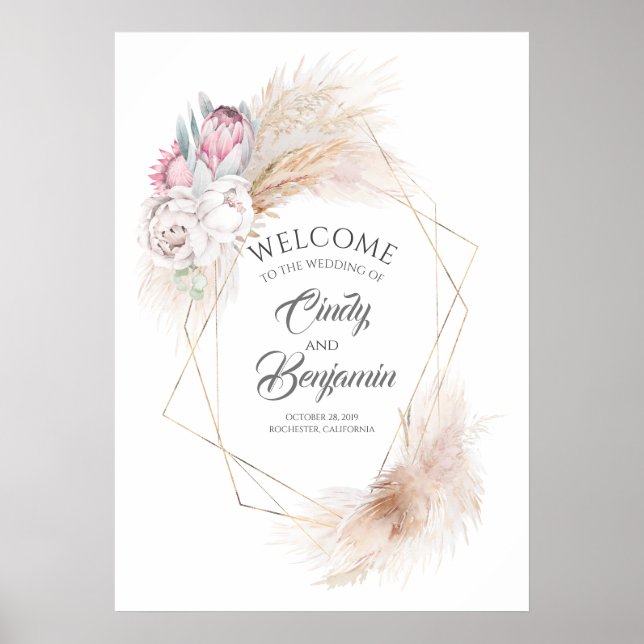 Affiche Pampas Grass Rose King Protea Chic Mariage Bienven (Devant)