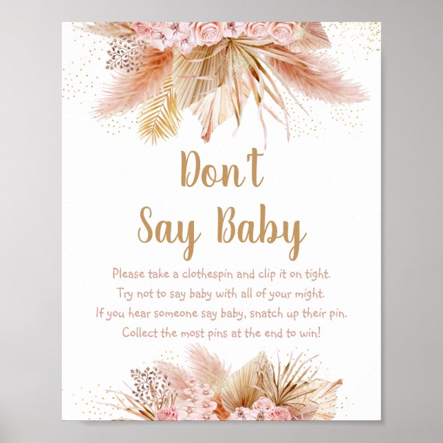 Affiche Pampas Grass rose or floral Ne pas dire Baby Game (Devant)