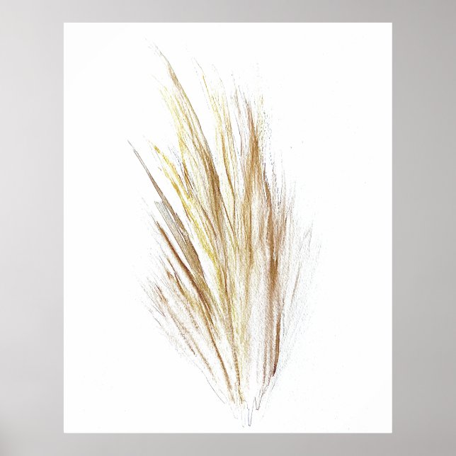 Affiche Pampas herbe Aquarelle Florale Fleurs Boho Art (Devant)