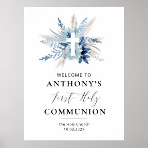 Affiche pampas herbe bleu floral premier signe de communio