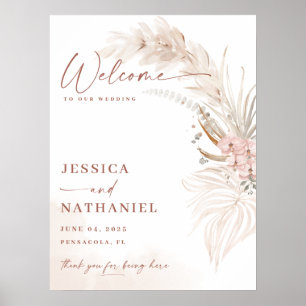 Affiche Pampas Herbe Boho Floral Mariage Bienvenue