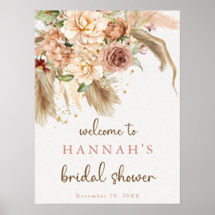 Affiche Pampas herbe boho rose signe de bienvenue