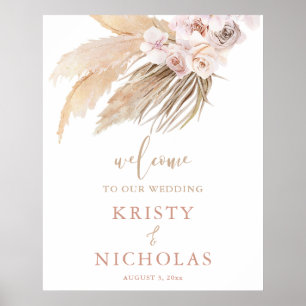 Affiche Pampas herbe boho thème mariage accueil