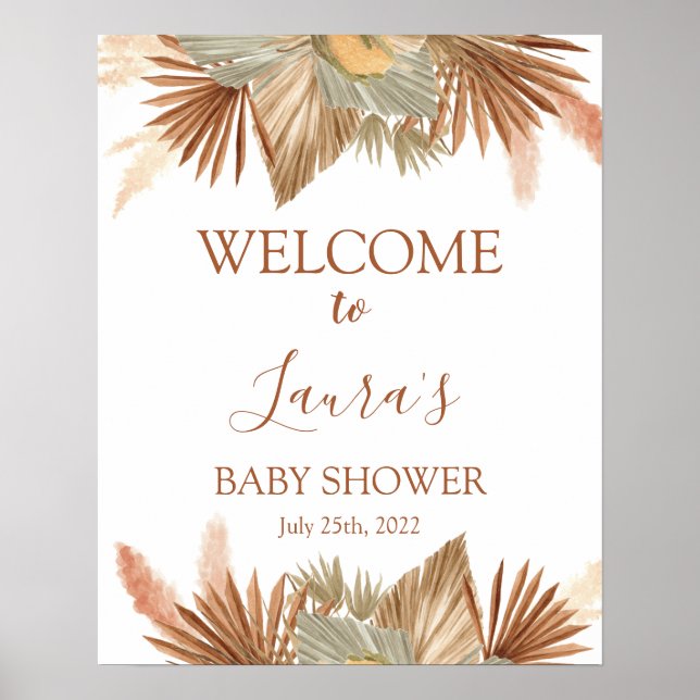 Affiche Pampas herbe séchée Palmiers Baby Shower Panneau d (Devant)