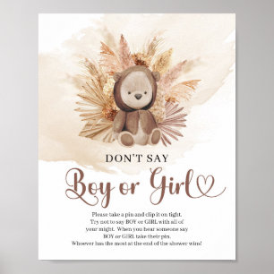 Affiche Pampas ours en peluche neutre Ne pas dire GARÇON o