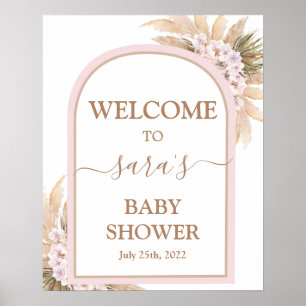 Affiche Pampas rose Baby shower en herbe Fille Signal de b