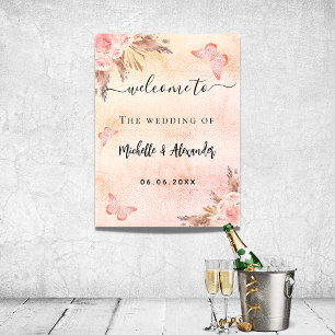Affiche Pampas rose or papillon fleuri accueil mariage
