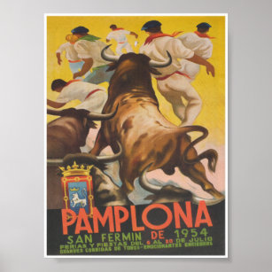 Affiche Pampelune Espagne Courir le Vintage voyage des tau