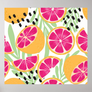 Affiche Pamplemousse & Feuilles : Vintage tropical