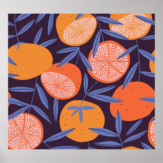 Affiche Pamplemousse Vintage, Motif de fruits tropicaux. (Devant)