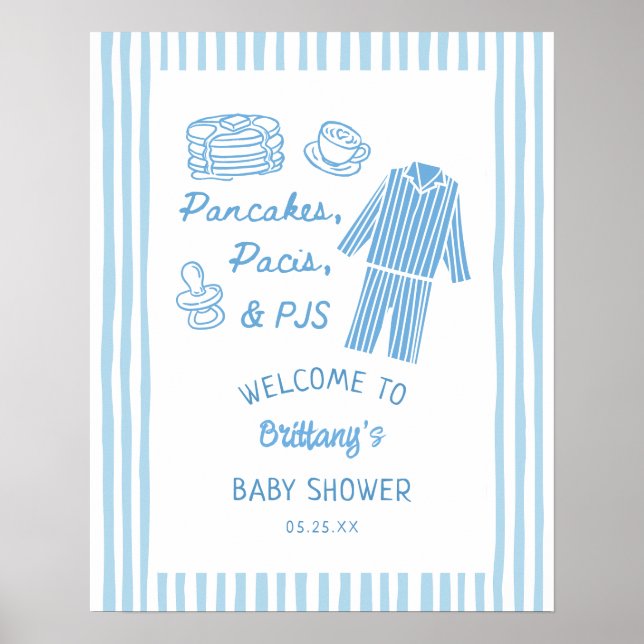 Affiche Pancakes, Pacis & PJs Garçon Baby Shower Bienvenue (Devant)