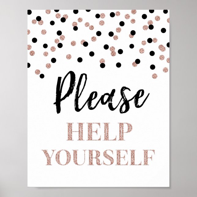 Affiche Pancarte Aide-toi Rose Gold Noir Confettis (Devant)