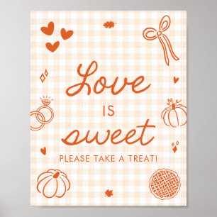 Affiche Pancarte amour doux gingham orange automnal dessin
