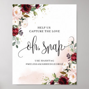Affiche Pancarte Bohemian bordeaux blush rose floral oh sn