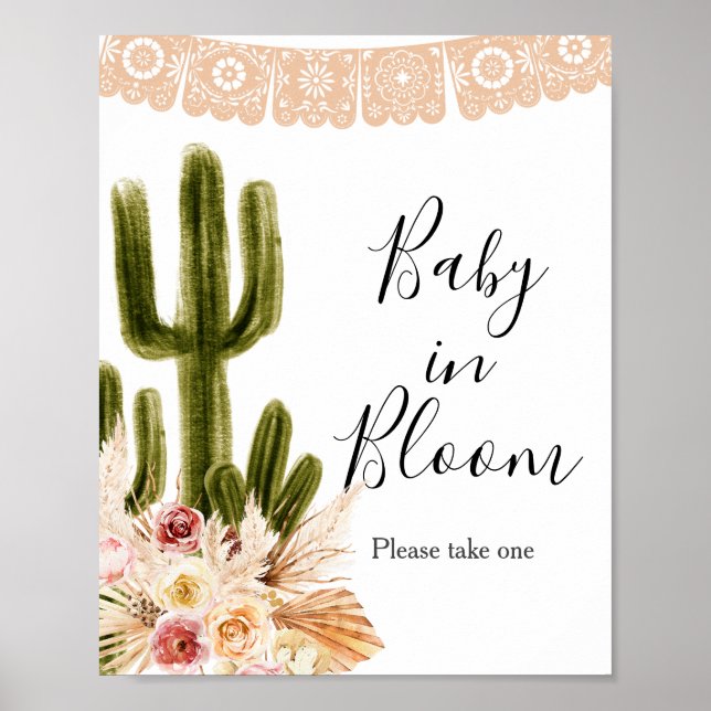 Affiche Pancarte Boho Cactus Taco Bout Baby en fleurs (Devant)