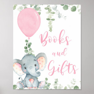 Affiche Pancarte cadeaux livres éléphant rose ballon showe