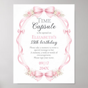Affiche Pancarte capsule temporelle florale à ruban rose p