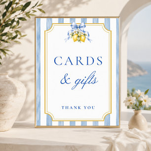 Affiche Pancarte Cartes et Cadeaux Baby Shower Citron Bleu