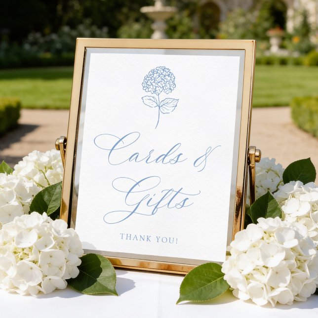 Affiche Pancarte Cartes et Cadeaux Hydrangea Bleu Classiqu (Créateur téléchargé)