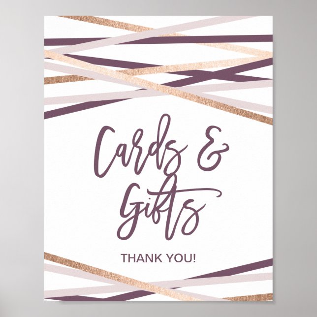 Affiche Pancarte Cartes et Cadeaux Rubans Rose Gold (Devant)