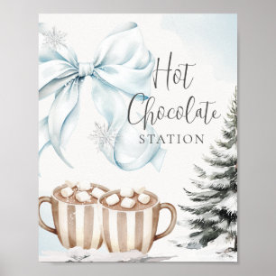 Affiche Pancarte Chocolat Chaud Ruban Bleu Baby Shower